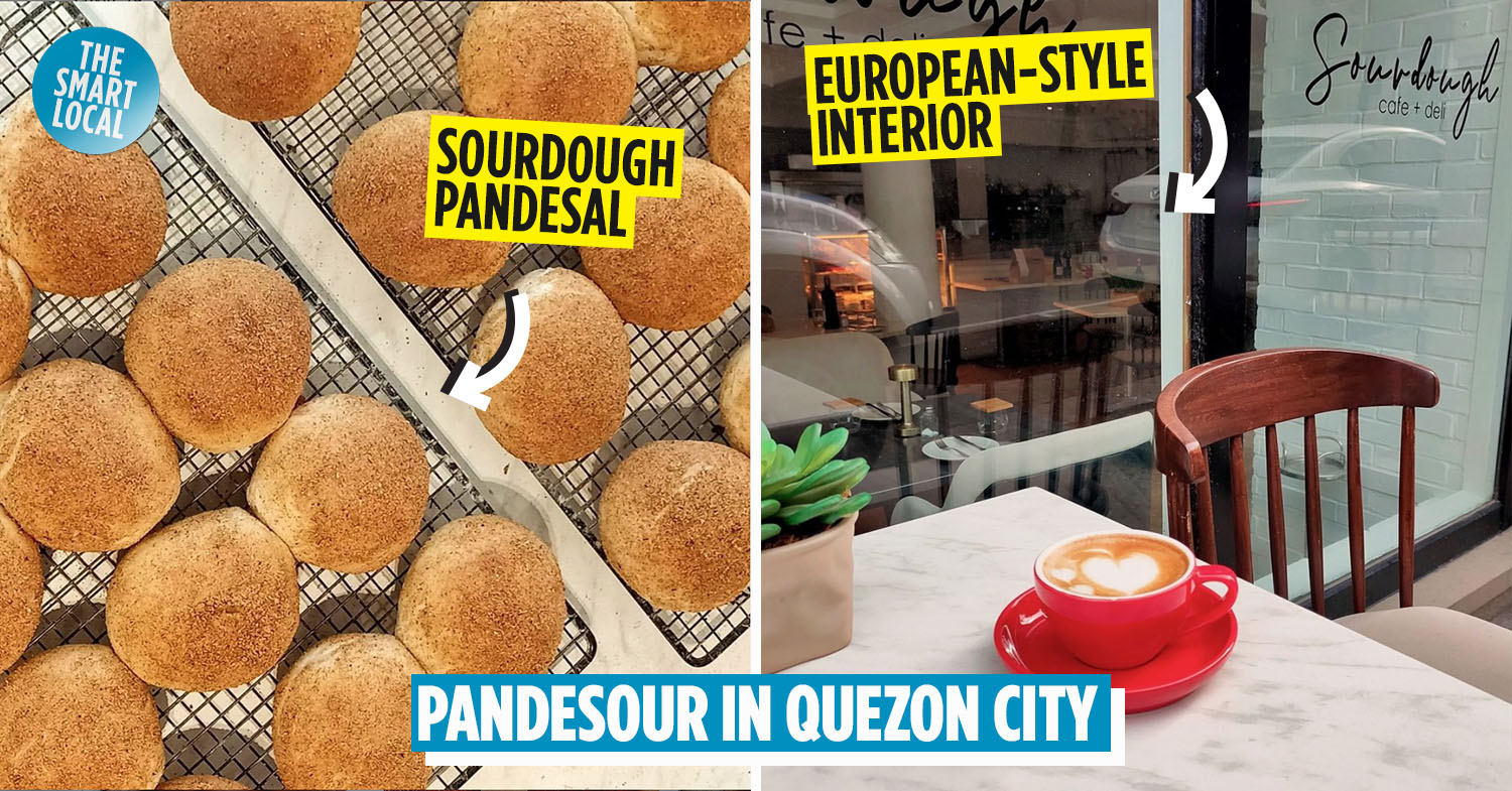 Sourdough Cafe pandesal and European-style interior with latte art