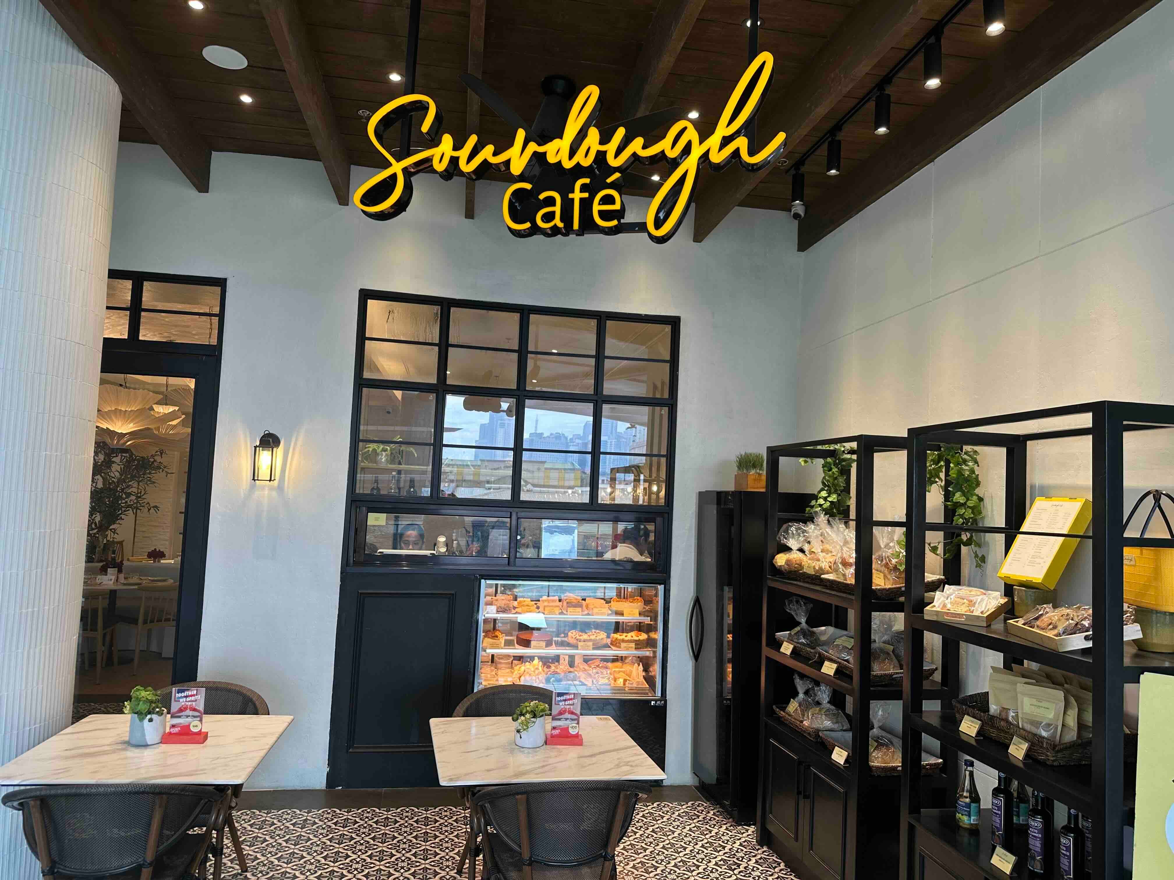 Sourdough Cafe storefront with warm lighting